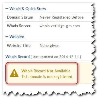 уведомительная надпись о возможности регистрации чистого домена