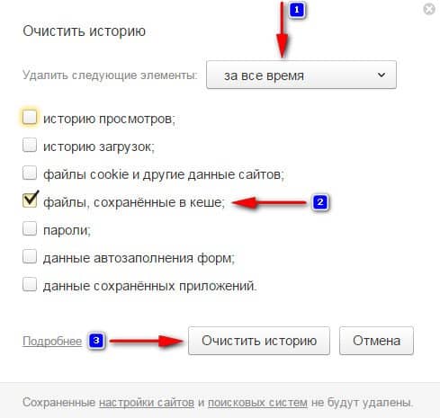 очистка кэша в Яндекс браузере